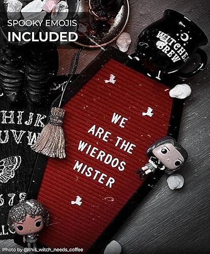 Miniatura 10 de Nomnu Tablero de letras con forma de ataúd y fieltro morado, estilo gótico y espeluznante, 17 x 10.5pulgadas, 500 caracteres blancosnegros, soporte