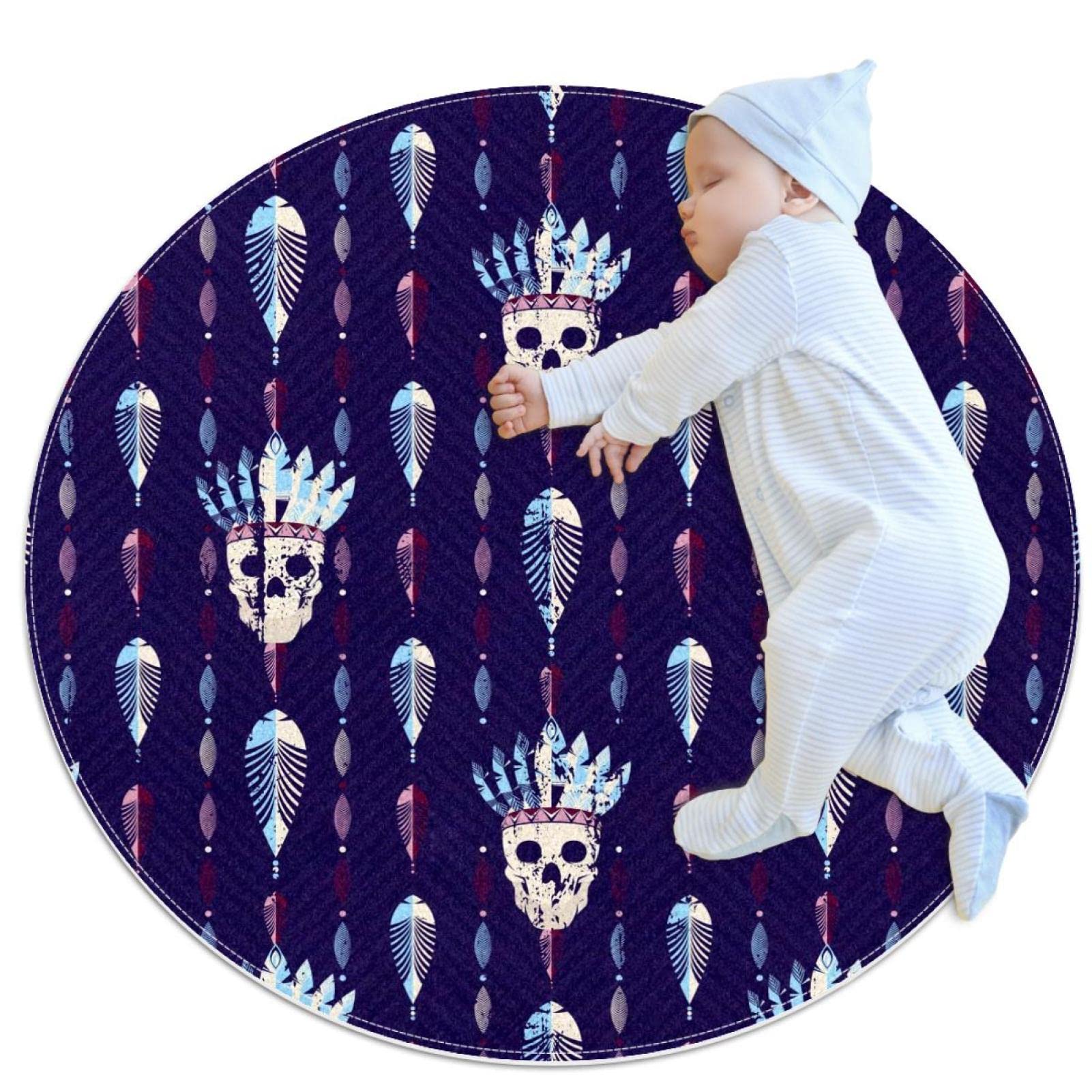 Tapis de sol tête de mort bohème rond 1m pour décoration de maison