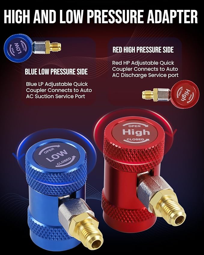 Juego de Adaptadores Rápido Lichamp R1234yf - Conectores Alta y Baja Presión 1/4" miniatura 3