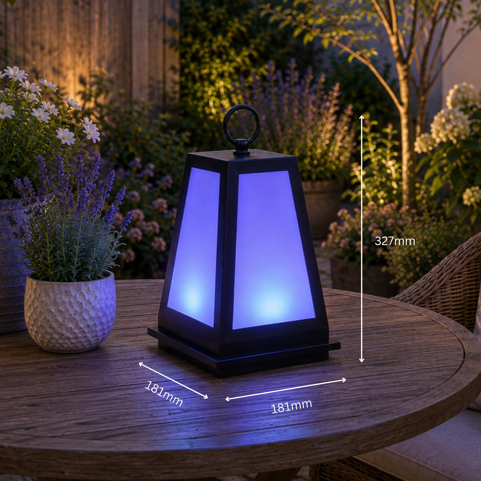 Tuscari Wiederaufladbare Gartenlaterne, IP44 kabellose Leuchte | Herausnehmbare Magnet-Lichtquelle, USB-C-Akkuladung, Farbwechsel per Fernbedienung, Aluminium schwarz