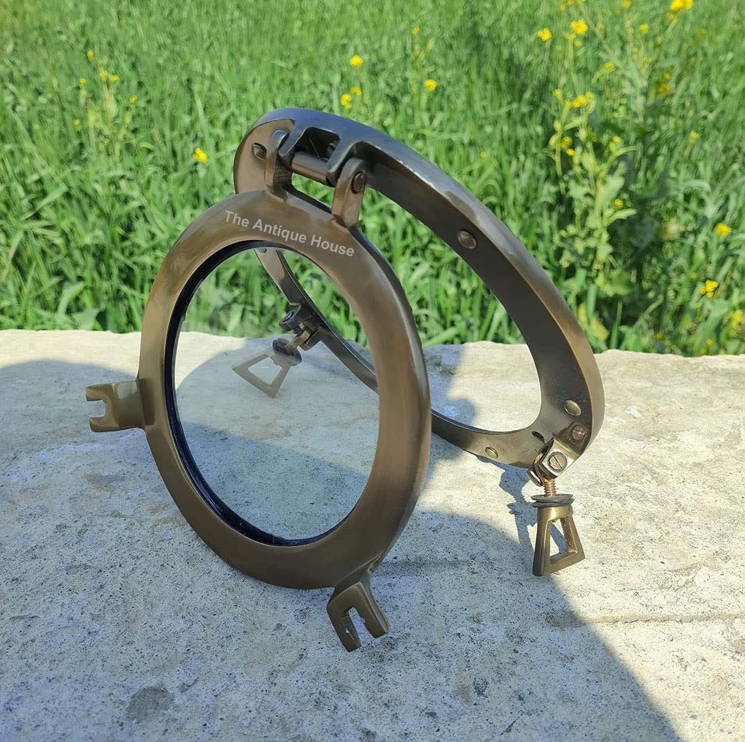 Oblò antico trasparente da 22,9 cm con finestra rotonda in vetro trasparente