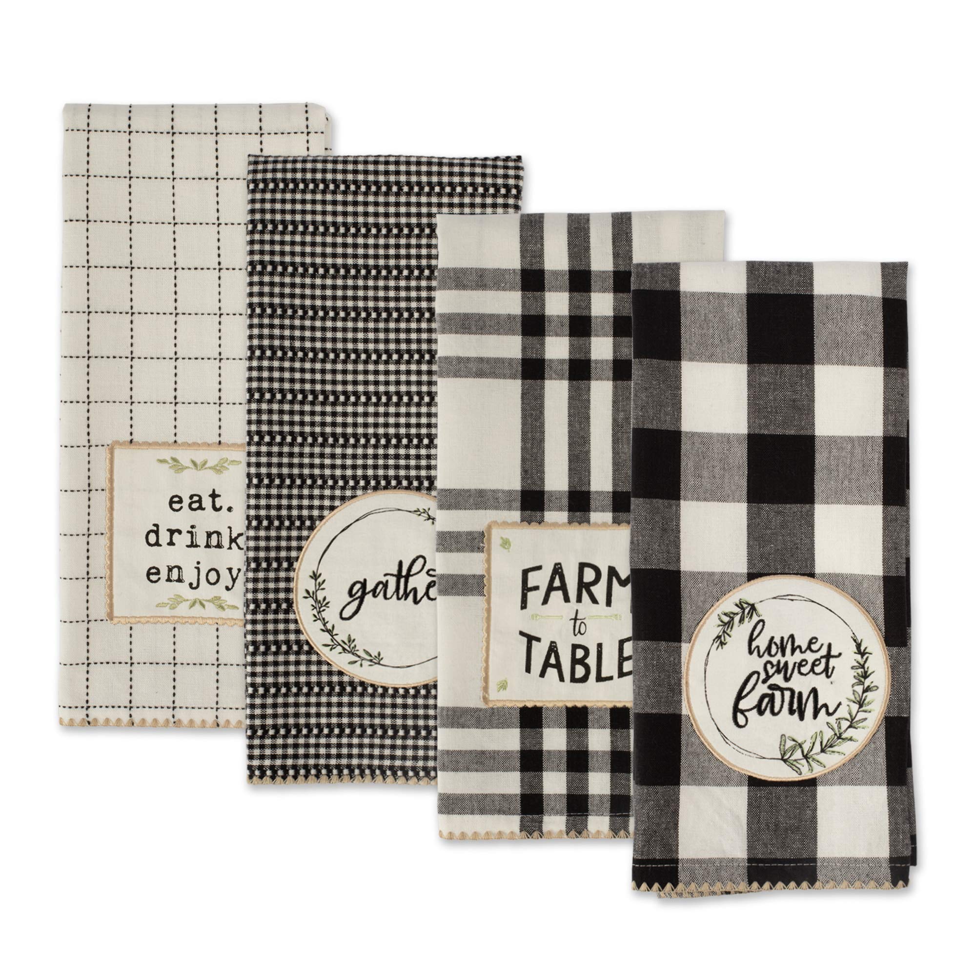 DII Home Sweet Farmhouse Kitchen Collection, Baumwolle, schwarz, Dishtowel Set, 18x28, 4