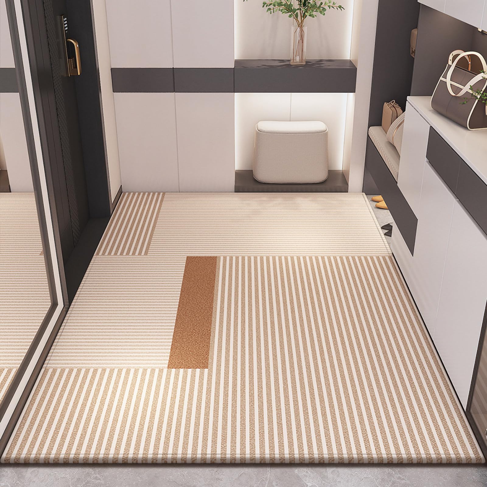 Felpudo Entrada Casa 90x150 Geometría De Línea Marrón Beige Felpudo Exterior Antideslizante Lavable Felpudos para Pasillo Cocina Puerta Jardín Decoración Alfombrilla para Entrada