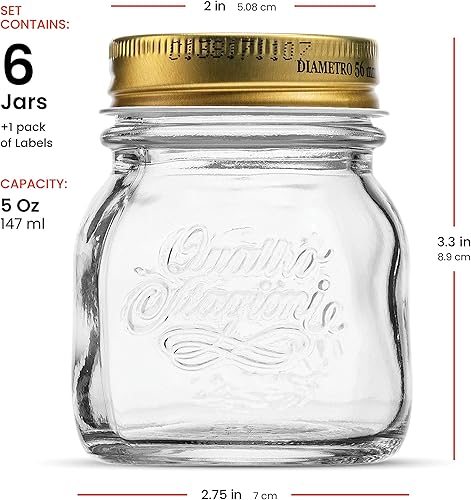 Miniatura 7 de Bormioli Rocco Quattro Stagioni - Tarros pequeños de vidrio de 5 onzas (paquete de 6) con tapa hermética de metal, para mermelada, gelatina,