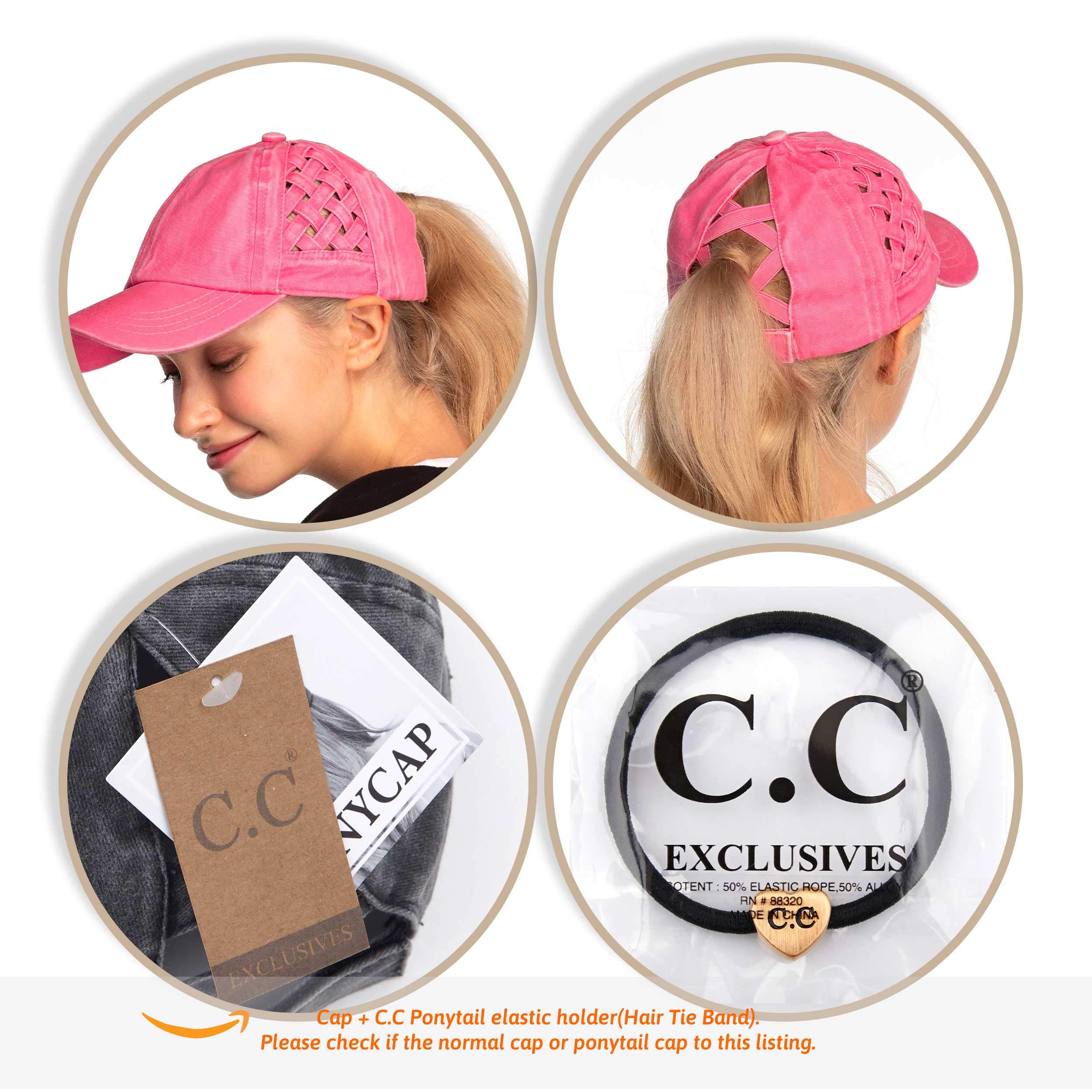 C.C Exclusives BT-922 Haarband, gewaschene Baumwolle, Denim, Korbgeflecht, überkreuzt, Pferdeschwanz, Baseballkappe, Bündel