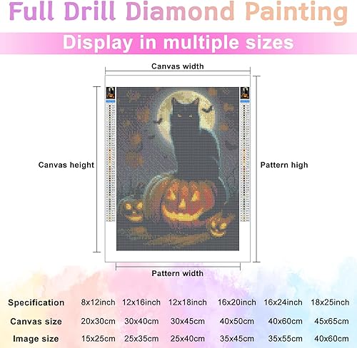 Miniatura 5 de CoHraeu Kits de pintura de diamantes de Halloween, pintura de diamantes de gato, arte de diamantes de linterna de calabaza, pintura de diamante para
