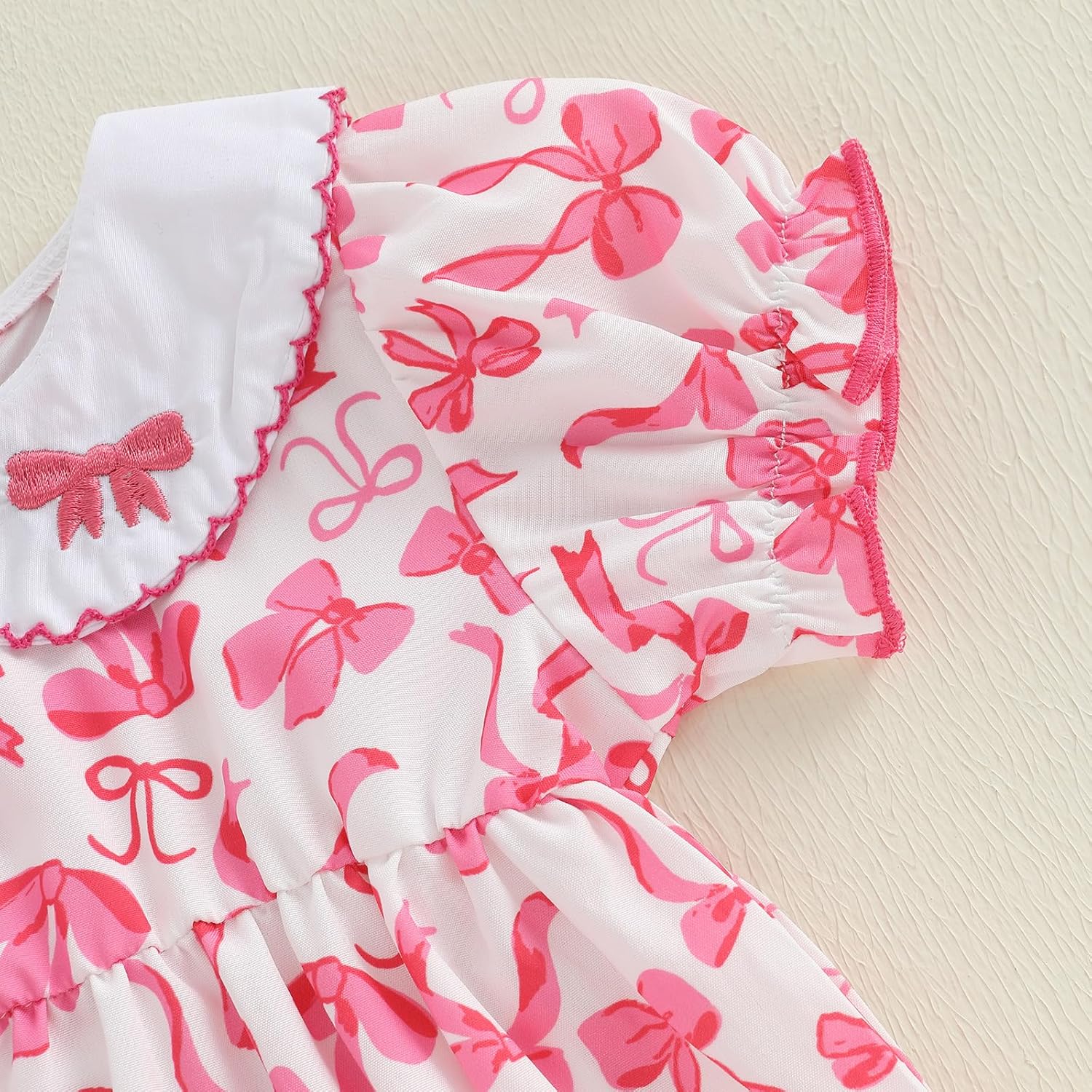 Newborn Baby Girl Summer Clothes Doll Collar Bow Print Sweet Jumpsuit Romper Short Sleeve Onesie Bodysuit Jumpsuit - Image 7