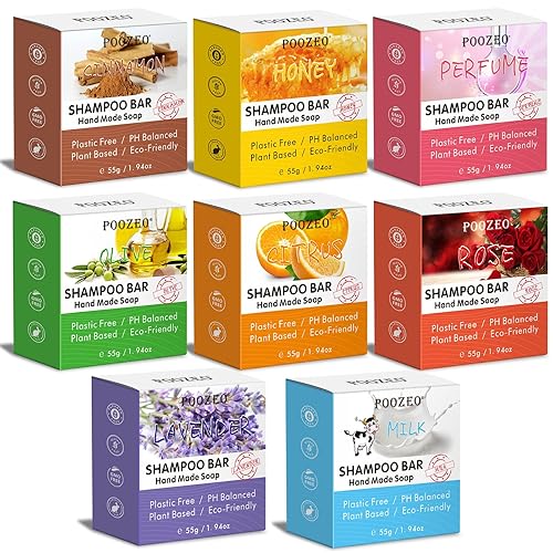 Paquete de 8 unidades de regalo de barra de champú jabón natural para cabello jabón de champú sólido para cabello seco dañado con aceite de esencia