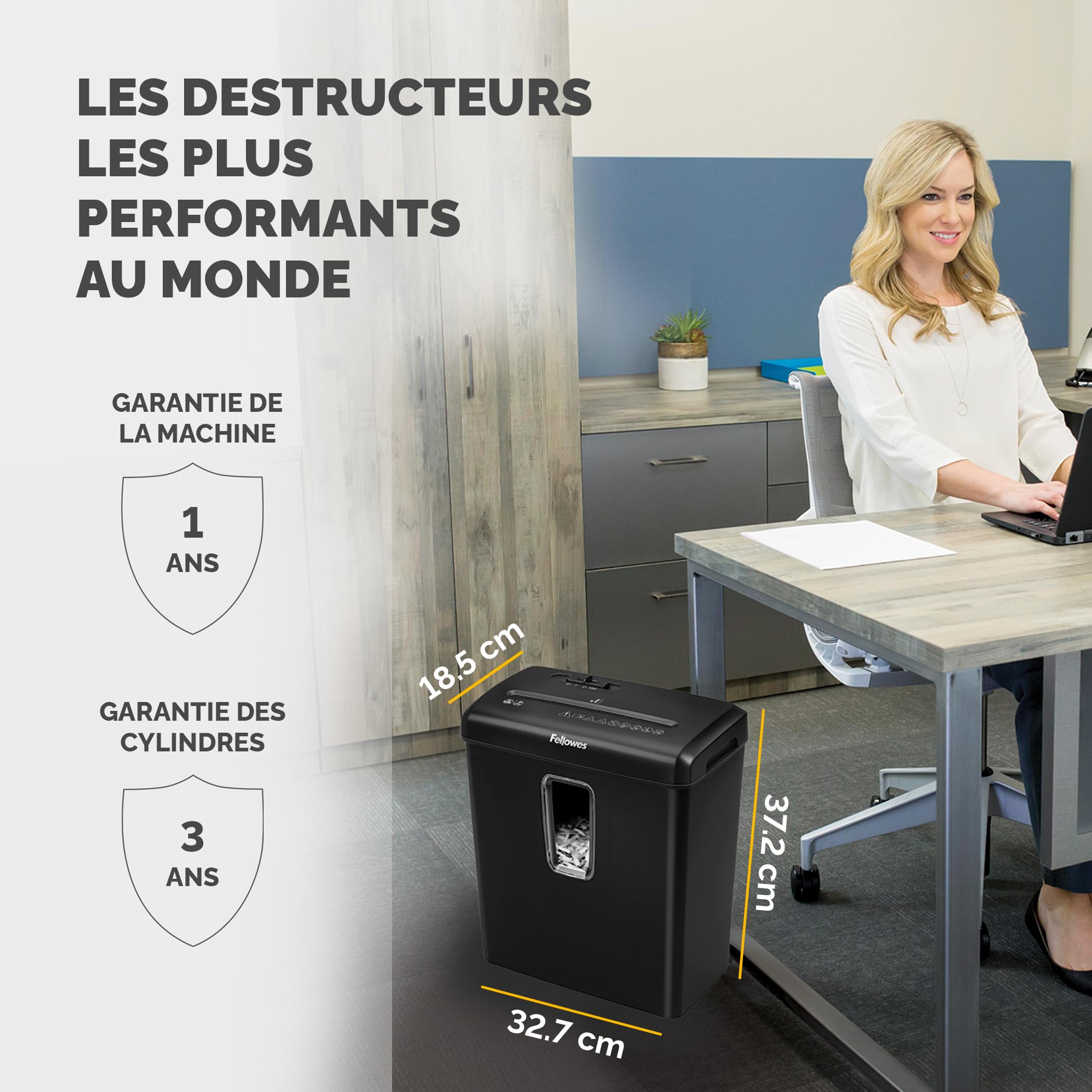 Fellowes Destructeur de documents Powershred FS-6C, destructeur de papier agrafes, carte de crédit, coupe croisée, sécurité P-4, corbeille 15L, 6 feuilles, verrou sécurité, 5013601, exclusivité Amazon