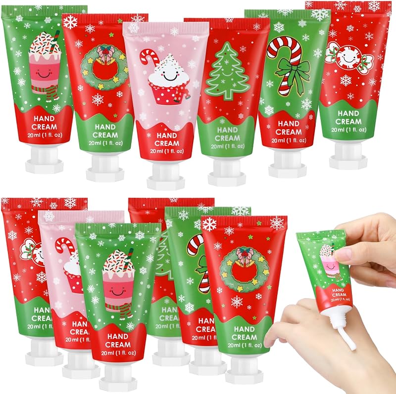 Loopeer 12 Pcs Christmas Hand Cream Gifts Bulk Christmas Mini Hand Lotion | Xmas Stocking Stuffers Gifts, Travel Size Mini Cream, Moisturizer Cream Xmas Party Favors for Dry Skin Women Men Mom Employee
