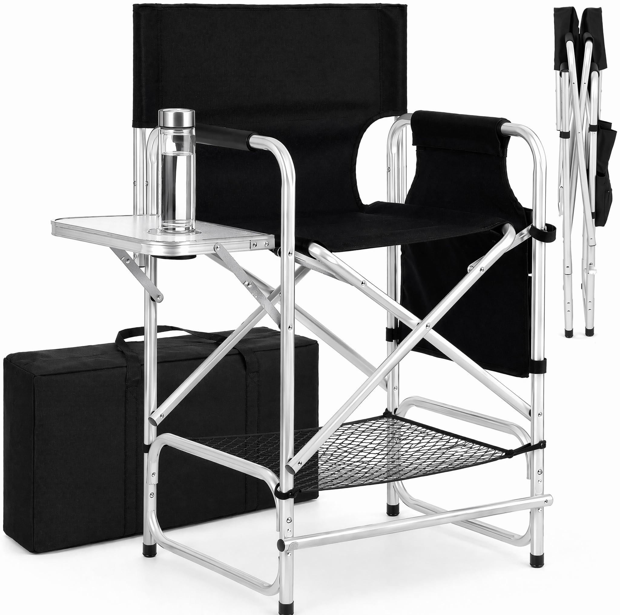 AQNIEGEP Makeup Artist Chair for Makeup Artist Directors Chair Tall 41'' Seat Height with Side Table Cup Holder Foot Support Storage Bags 400 lbs Load-image-14