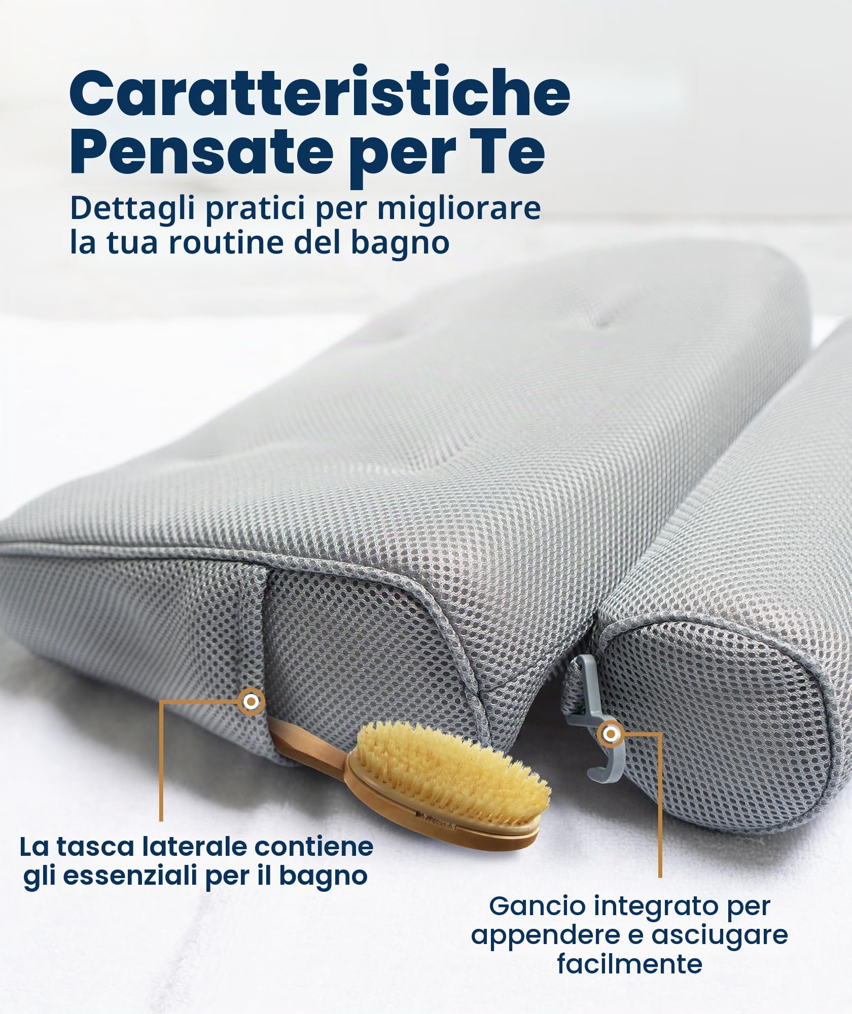 Everlasting Comfort Cuscino vasca da bagno di lusso per testa, collo e schiena – Cuscino antiscivolo con ventose, mesh ad asciugatura rapida e gancio (Grigio)