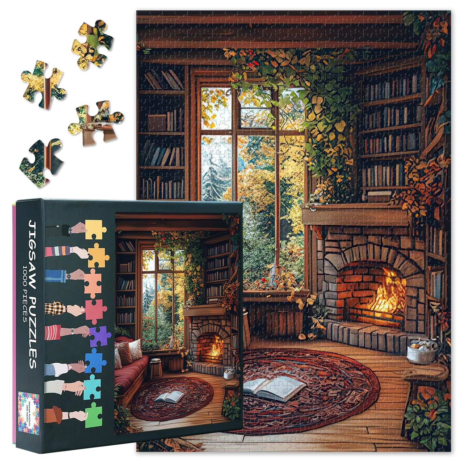 Jigsaw Puzzles for Adults 1000 Bookshelf, Hard Difficult Challenging Family Puzzle Autumn Landscape