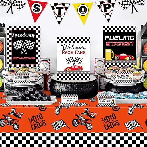 Miniatura 6 de Paquete de 3 manteles rectangulares de plástico para decoración de fiesta de motocross para niños y hombres, para fiestas de cumpleaños de