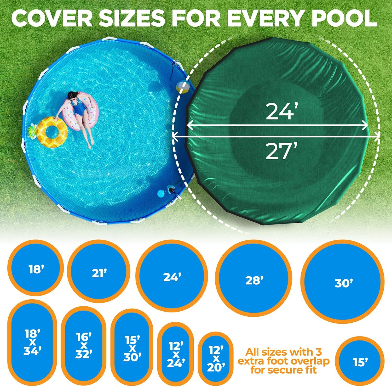24 ft Round Pool Cover for Above Ground Pools, Above Ground Pool Cover, Swimming Pool Cover, Winter Pool Cover, Keeps Out Debris, Cold and UV Resistant, Supreme Mesh, Green