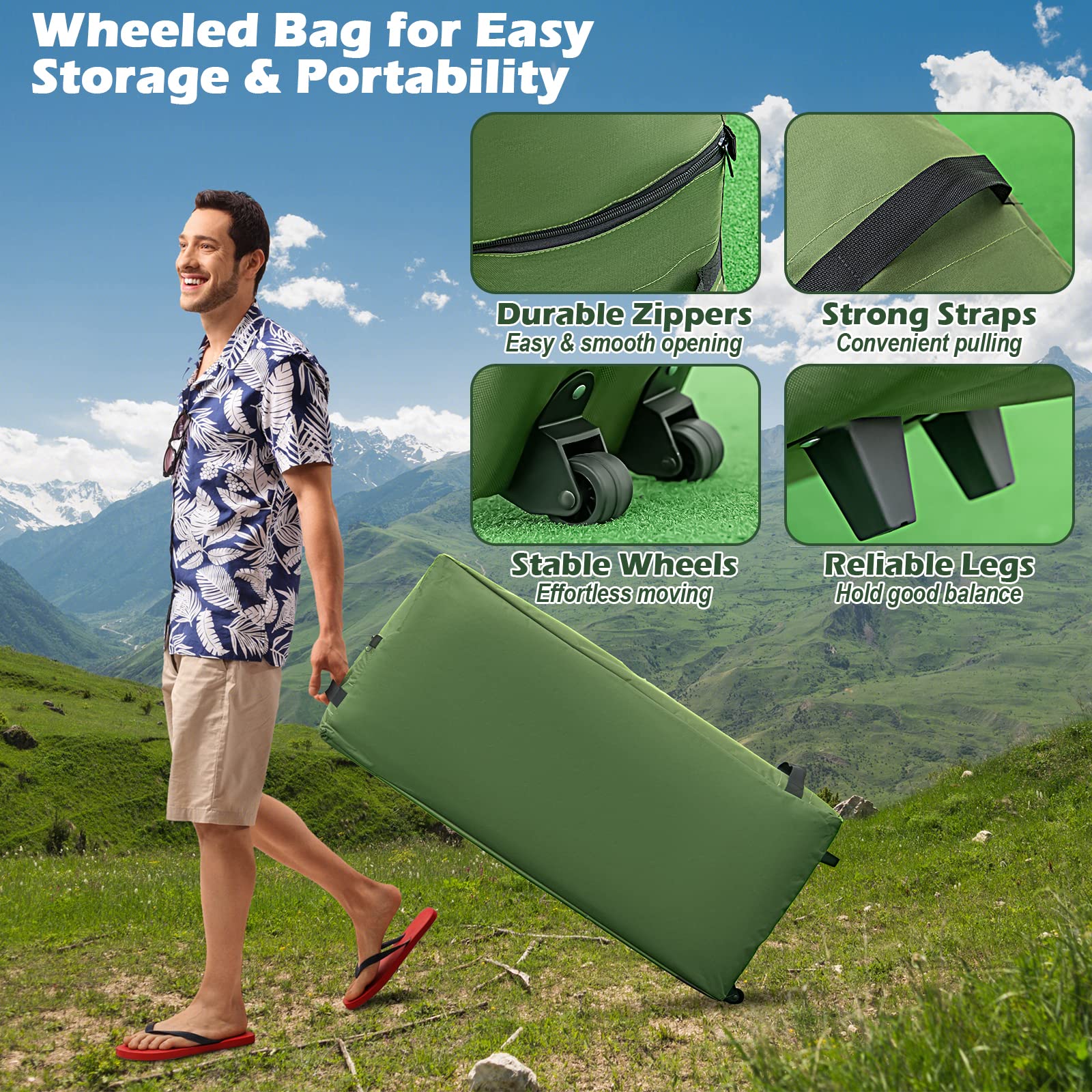FANTASK Campingzelt für 2 Personen, 5 in 1 Feldbett mit Zelt, Luftmatratze, Kissen & Rolltasche, Kuppelzelt für Wandern, Picknick