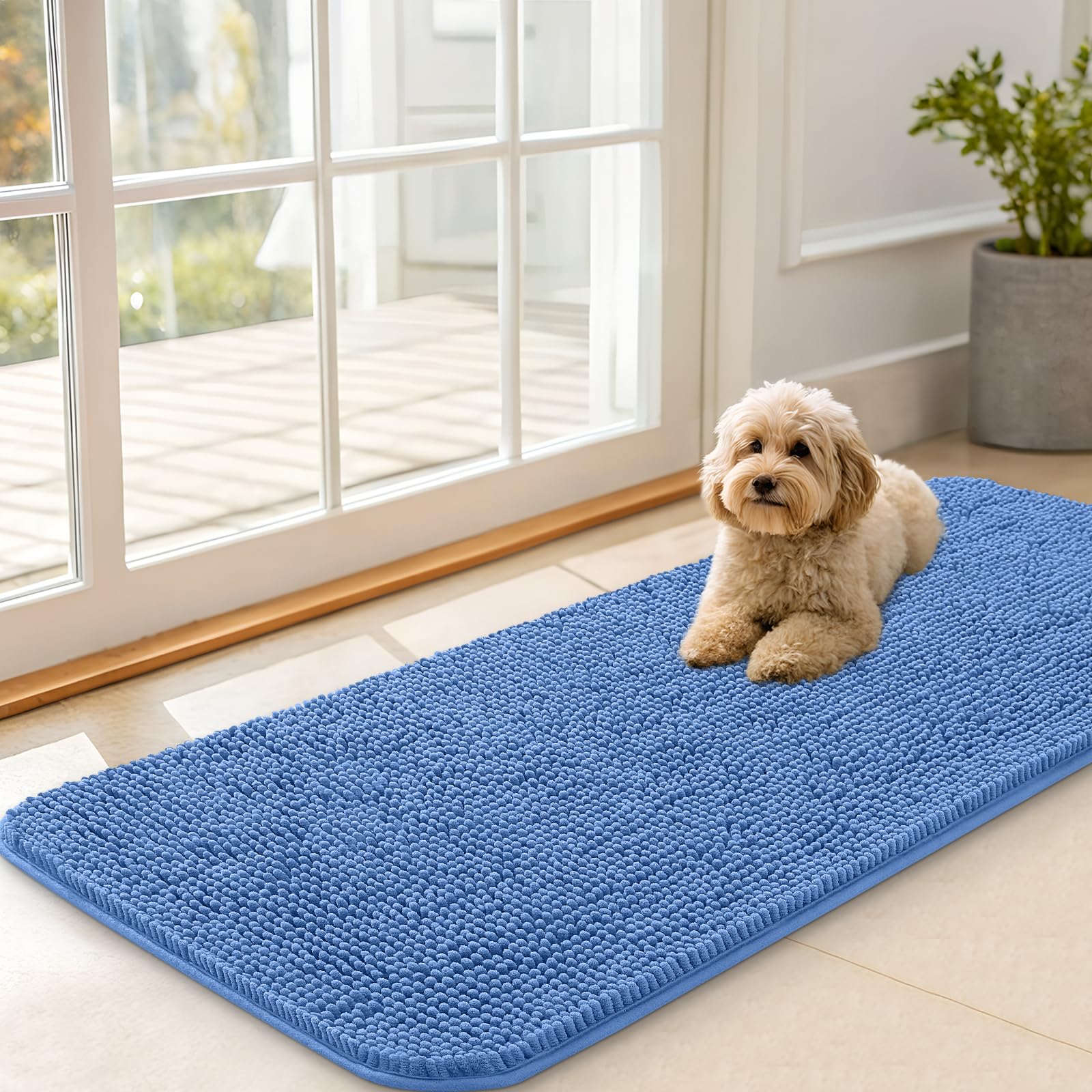 OLANLY Dog Door Mat for Muddy Paws 47x20, Super Absorbent Chenille Mud Mat