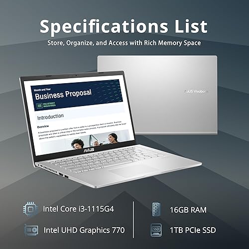 Miniatura 2 de asus Vivobook 14HD 2023 Laptop para estudiantes, Intel Core i3-1115G4, 16 GB de RAM, SSD PCIe de 1 TB, gráficos Intel UHD, cámara web, WiFi 5,