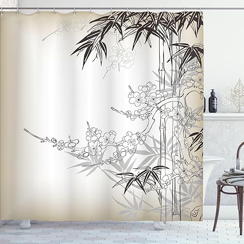 Ambesonne, juego de cortina para regadera de tela de poliéster con ganchos, decoración náutica, piedras, océano, mar, playa