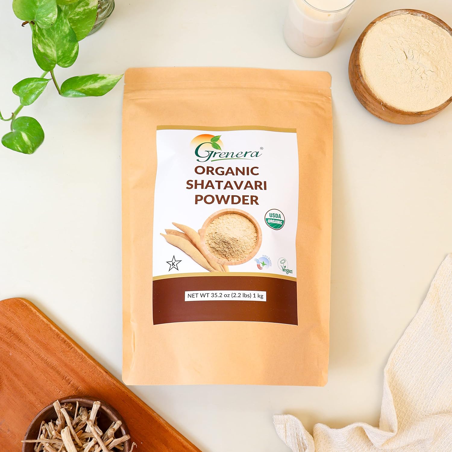 Grenera Organic Shatavari Powder 2.2 lbs (1 kg), Made with USDA Certified Shatavari Root, Rejuvenate Herb, Asparagus racemosus