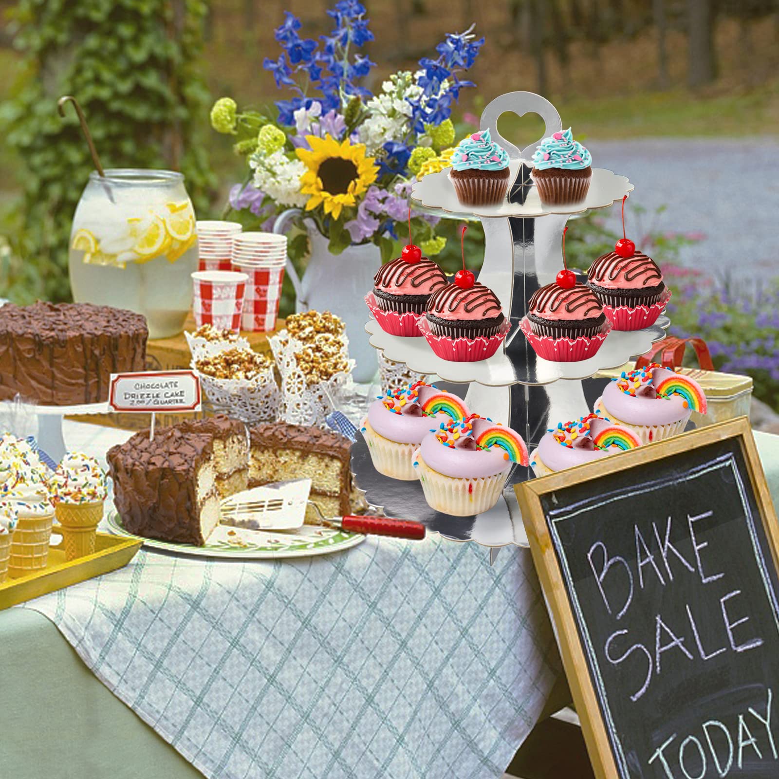 BLISSUR Cupcake-Ständer, 3-stöckig, Silber – Für Bis Zu 20 Cupcakes, Aus Stabiler Pappe