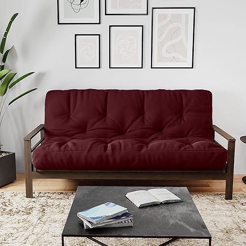 Royal Sleep Products by The Futon Factory - Colchón de futón de espuma de 8 pulgadas, funda color borgoña sólido, tamaño matrimonial, espumas