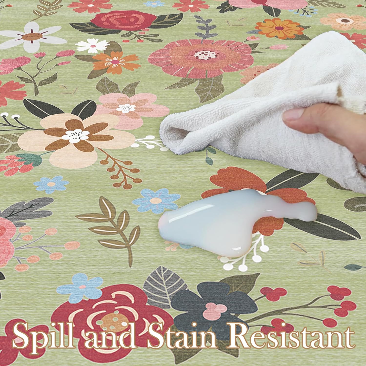 2x8 Kitchen Runner Rug - Washable Ultra Thin Runners for Hallways Non-Slip Floral Farmhouse Soft Stain Resistant Indoor Floor Mat for Entryway Bedroom Laundry Room （Green，2x8）