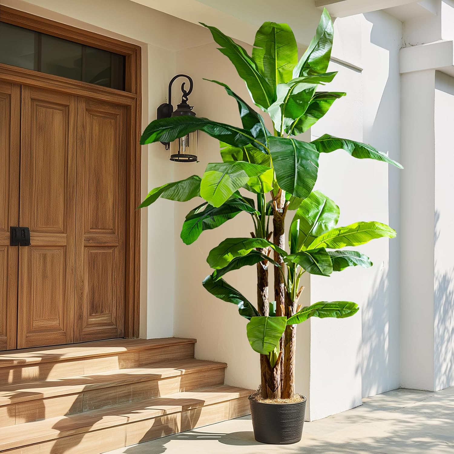 Artificial Banana Tree 9ft, Faux Tropical Palm Tree Plant with Realistic Leaves, Low Maintenance Indoor Outdoor Decor for Home Office Porch, in Nursery Pot - Image 9