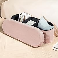 Vista 2 de B FSOBEIIALEO Otomano con Almacenamiento para Sala de Estar, Otomano Plegable de Almacenamiento Sherpa con Reposapiés, Banco Desplegable para Rosa