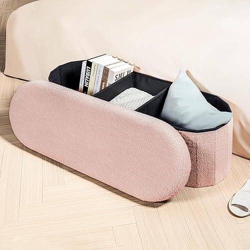 Miniatura 2 de B FSOBEIIALEO - Otomana con espacio de almacenamiento para sala de estar, reposapiés plegable, de vellón, banco plegable para dormitorio, 43.3
