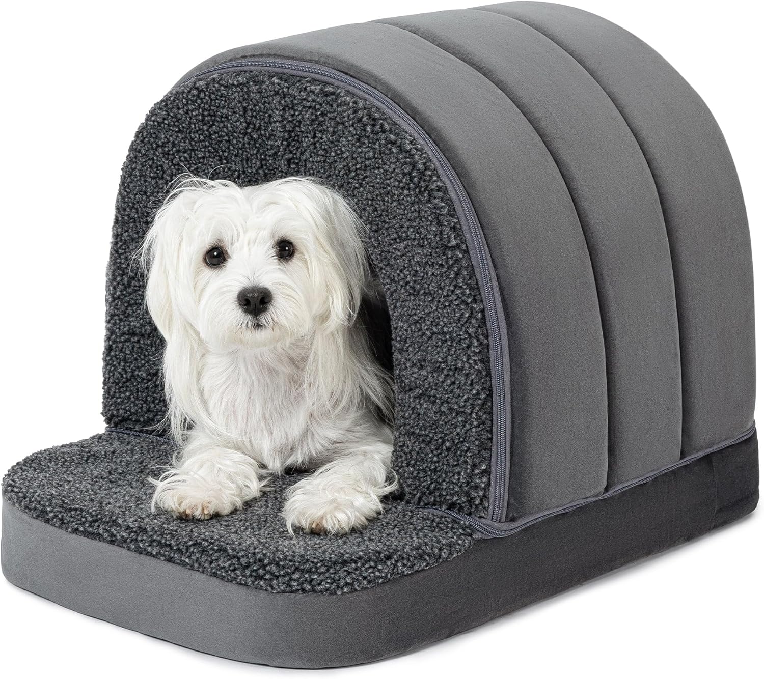 Indoor Dog House - Orthopedic Dog Tent Bed w/Egg-Crate Foam - Pet Bed with Cover Cave - Waterproof Lining - Nonskid Bottom, Ideal for Small Breeds & Fits 24-Inch Crate - 23"x16" 23"L x 16"W x 17"Th Charcoal