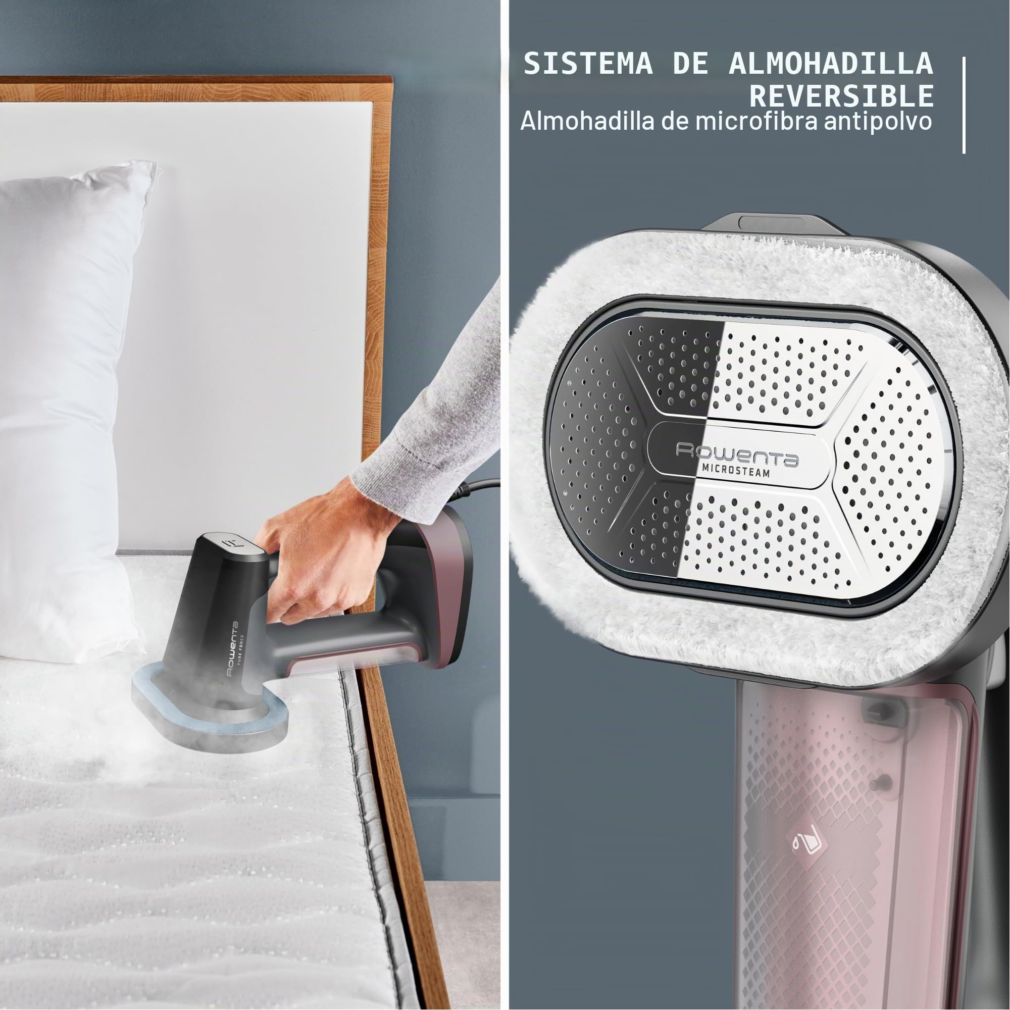 Rowenta - Vaporizador de hierro para ropa, vaporizadores de mano 3 en 1, vaporizador de ropa, planchado, removedor de pelusas, tanque de 7.8 onzas, 1875 vatios, apagado automático, negro y rosa