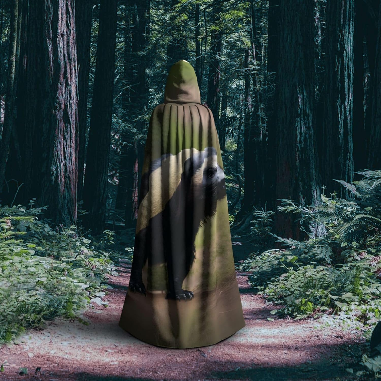 Cute Honey Badger print Halloween Hooded Robe Cloak for Adult Men Women Wizard Vampire Knight Fancy Cape Costume