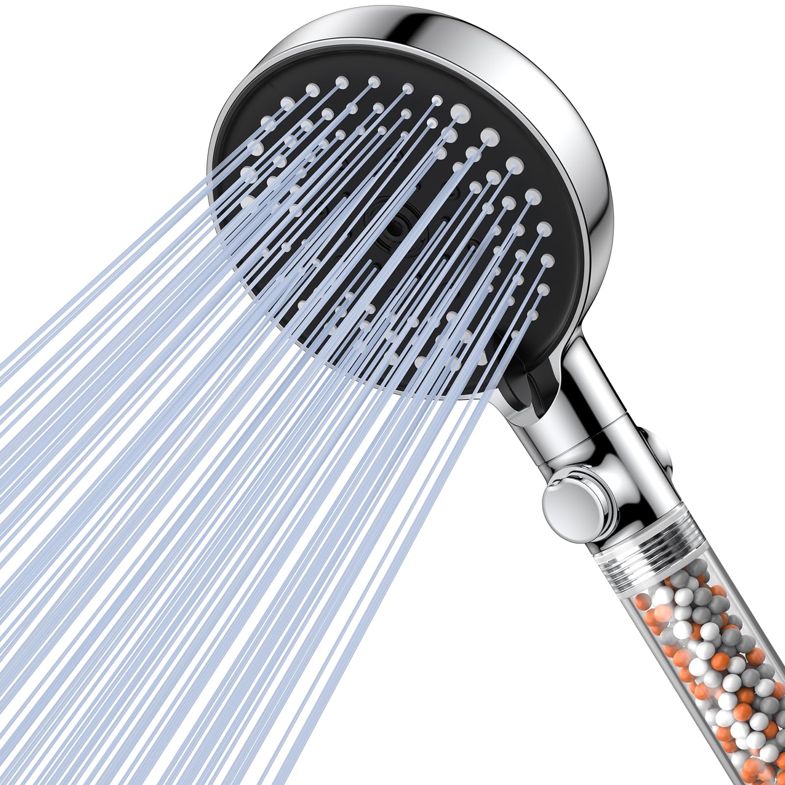 VOXON Duschkopf, Wassersparender Duschkopf mit Filter und 6 Strahlarten & Stoppfunktion, Handbrause druckerhöhend mit 3-Lagen-Filtration und zusätzlichen Steinen