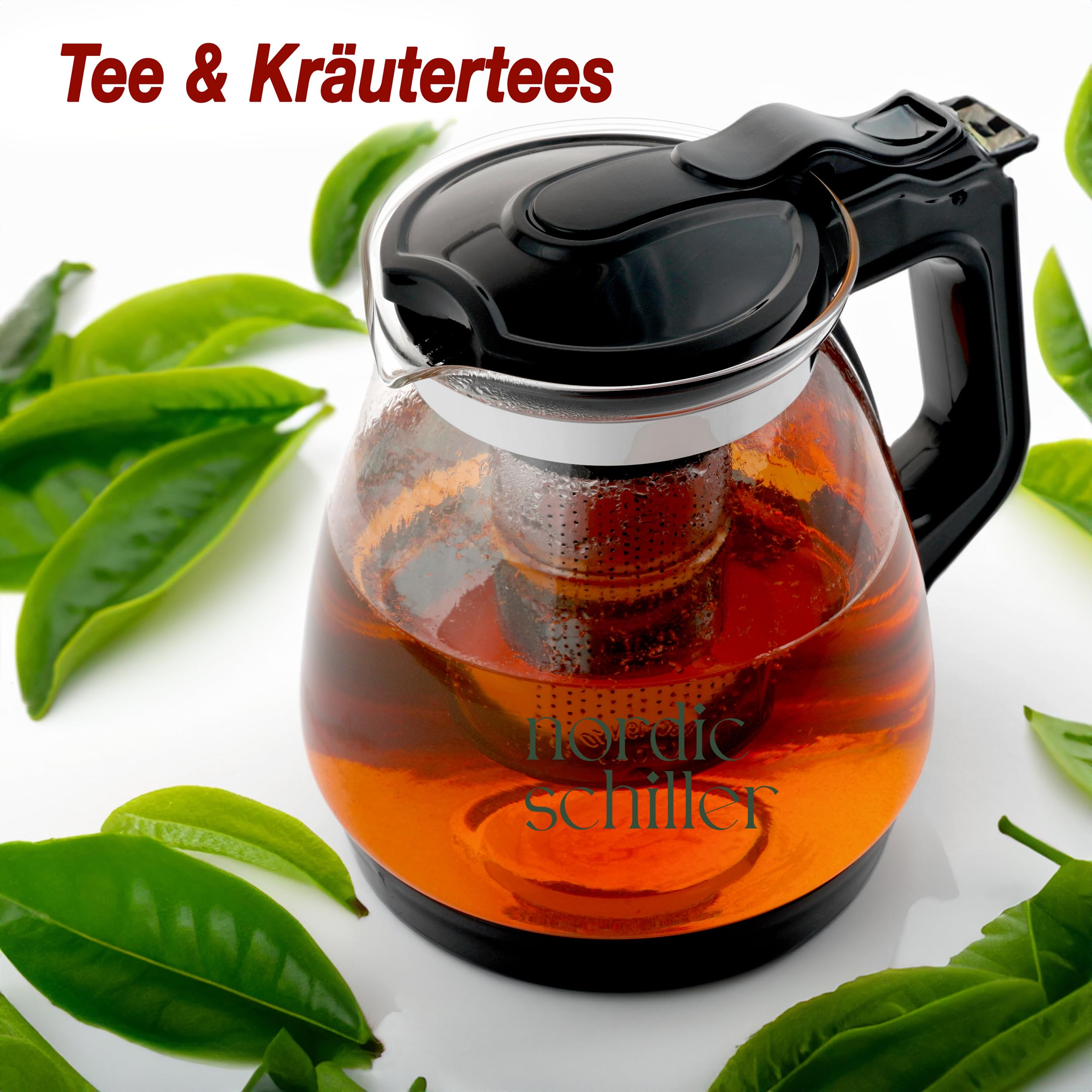 DMA-Z Teekanne Glas Hitzebeständig Glaskanne mit Deckel 1700ml Teekanne mit Siebeinsatz Teekanne mit Edelstahl Filter Sieb Tea Maker Teekanne mit Sieb Glas Tee Kanne (1700 ml)