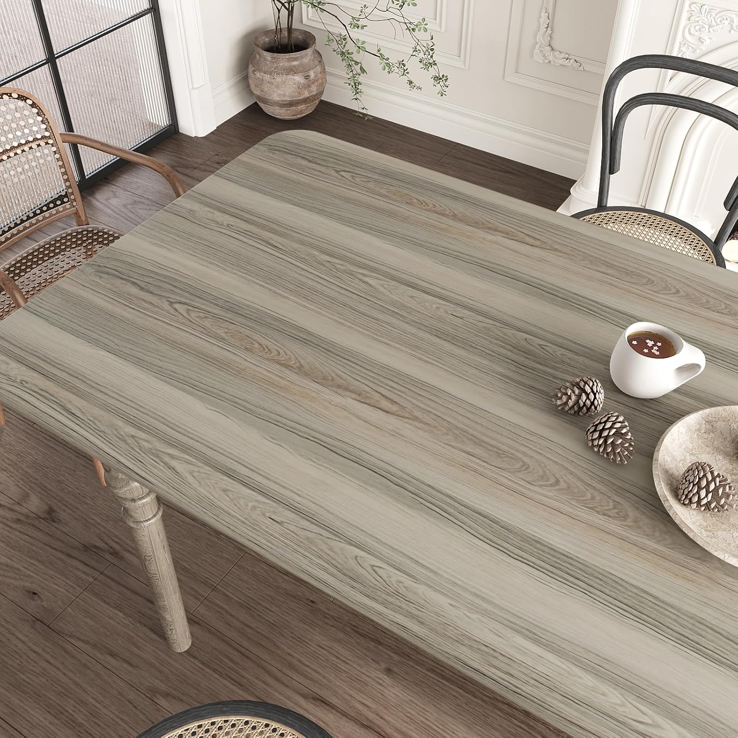 VEELIKE Thick Oyster Grey Wood Wallpaper Peel and Stick Wood Contact Paper for Countertops Waterproof Removable Wood Grain Contact Paper 15.7''x354'' Self Adhesive Wood Vinyl Wrap for Cabinets Desk