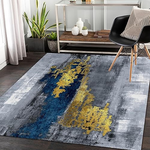 Alfombra moderna minimalista ultra fina de pelo bajo lavable de 5 x 7 pies para sala de estar, cocina, comedor, oficina, estudio, antideslizante,