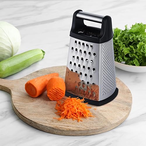 Miniatura 6 de Kaishun Rallador profesional de queso, rallador de caja de acero inoxidable de 4 caras, triturador de alimentos para queso, parmesano, verduras,