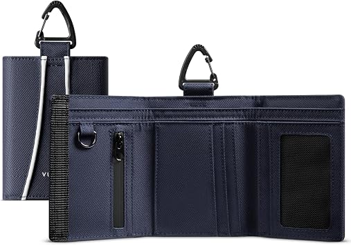 VULKIT Trifold Mens Lanyard Wallet Mens Credit Card Holder Waterproof Fabric RFID Blocking Sport Outdoor Wallet with Detachable Lanyard