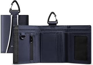VULKIT Men's Triple-Fold Wallet, Credit Card Wallet Waterproof Fabric RFID Blocking Outdoor Sports Wallet with Detachable Lanyard for Outdoors or Daily Travel,Navy,Casual
