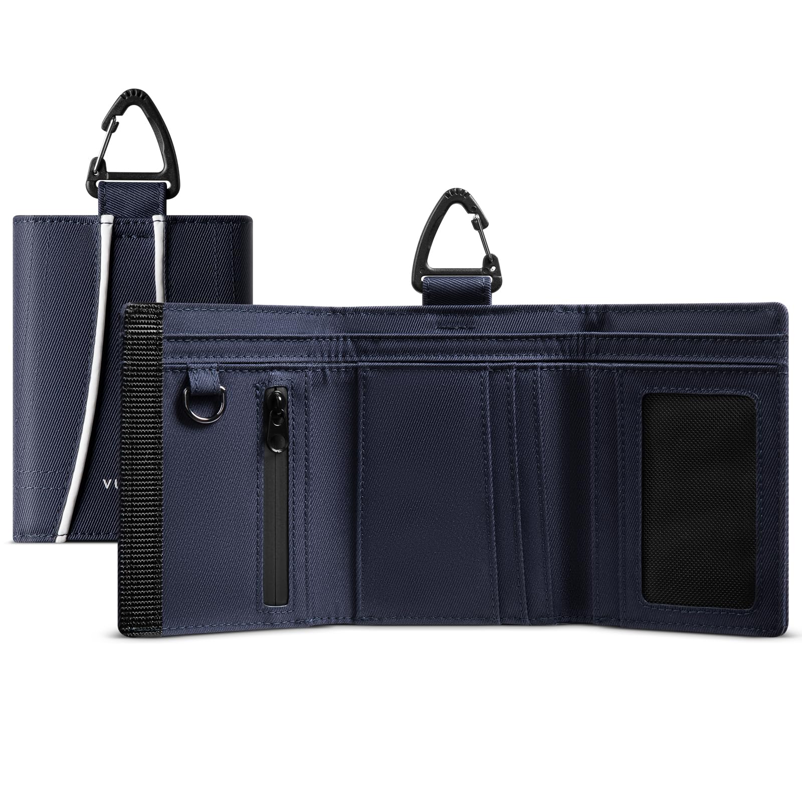 Trifold Mens Lanyard Wallet Mens Credit Card Holder Waterproof Fabric RFID Blocking Sport Outdoor Wallet with Detachable Lanyard