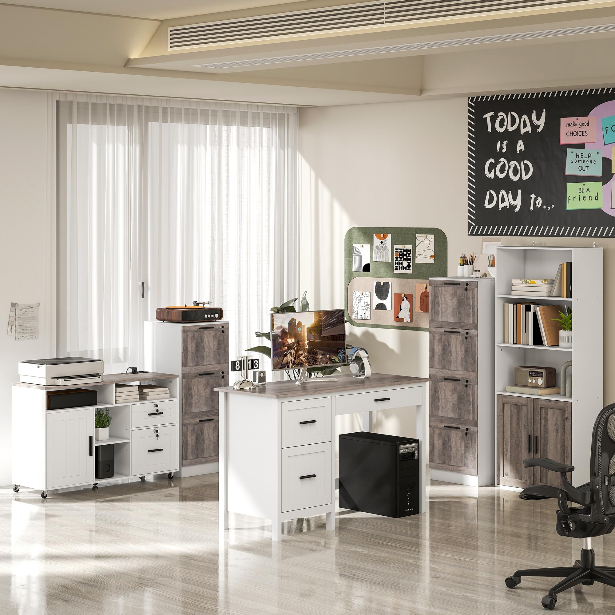 HOMCOM Estantería para Libros Estrecha 60x30x149,5 cm Blanco y Marrón | Librería con Puertas, Estantes Abiertos, Armario con Balda Ajustable, para Salón, Estudio, Oficina