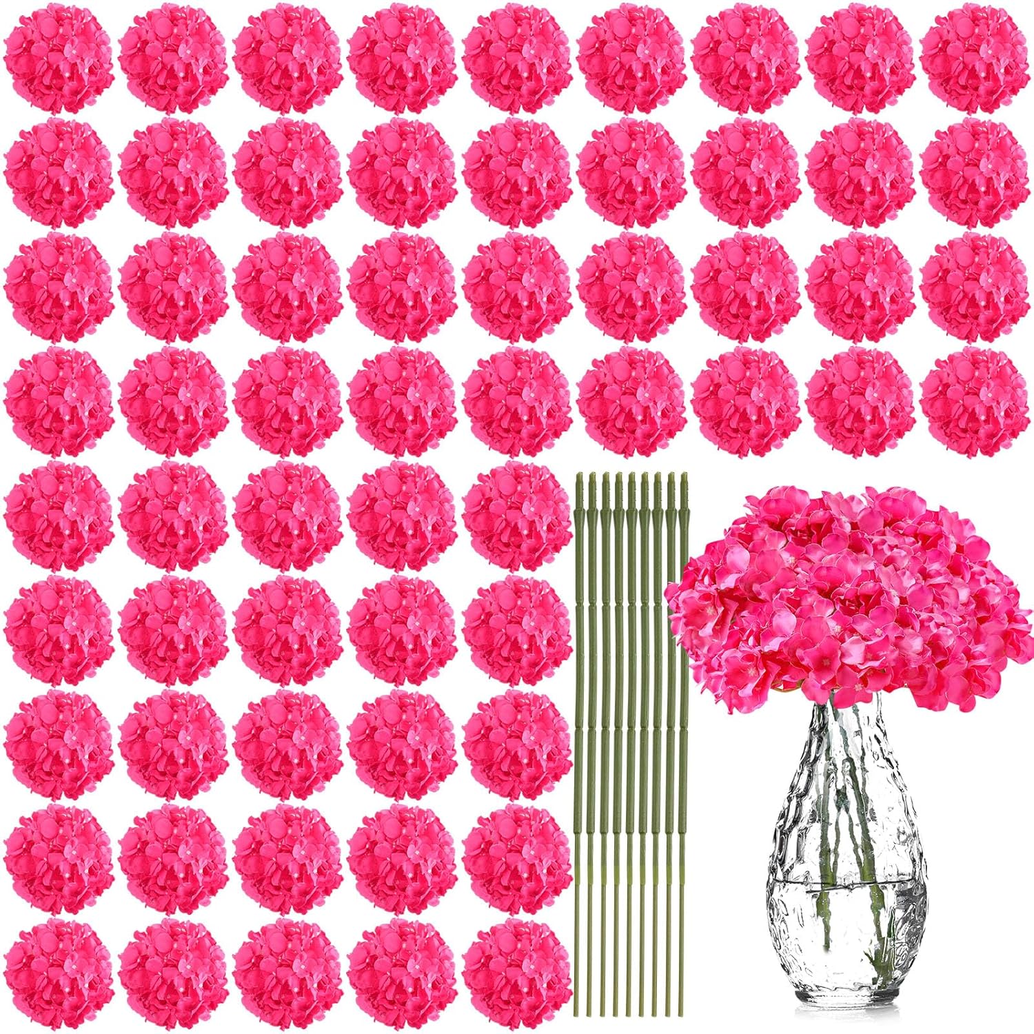Yunsailing 100 Pcs Artificial Hydrangea Flowers Hydrangea Flower Heads with Stems Silk Faux Hydrangea Flowers for Wedding Centerpiece Fake Bouquet Home Indoor Garden Party Decoration (Rose Red)