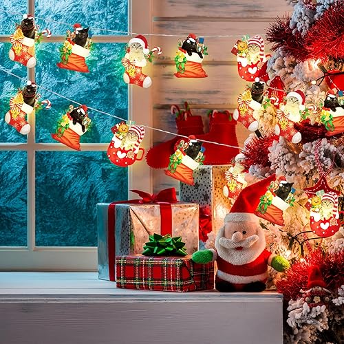 Miniatura 3 de Guirnalda de luces de gato de Navidad con 20 luces LED de 10 pies para árbol de Navidad, funciona con pilas, luces de vacaciones para interiores y