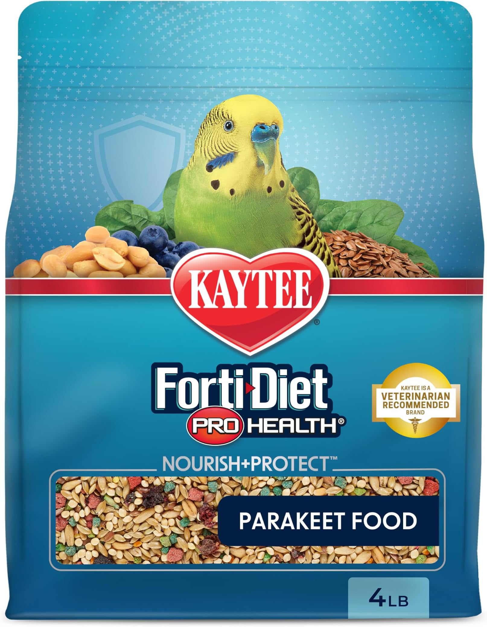 Kaytee Forti-Diet Pro Health Nourish+Protect Parakeet Food, Comprehensive Nutrition Backed by Science, Digestive Health, Immune Support, 4 pounds