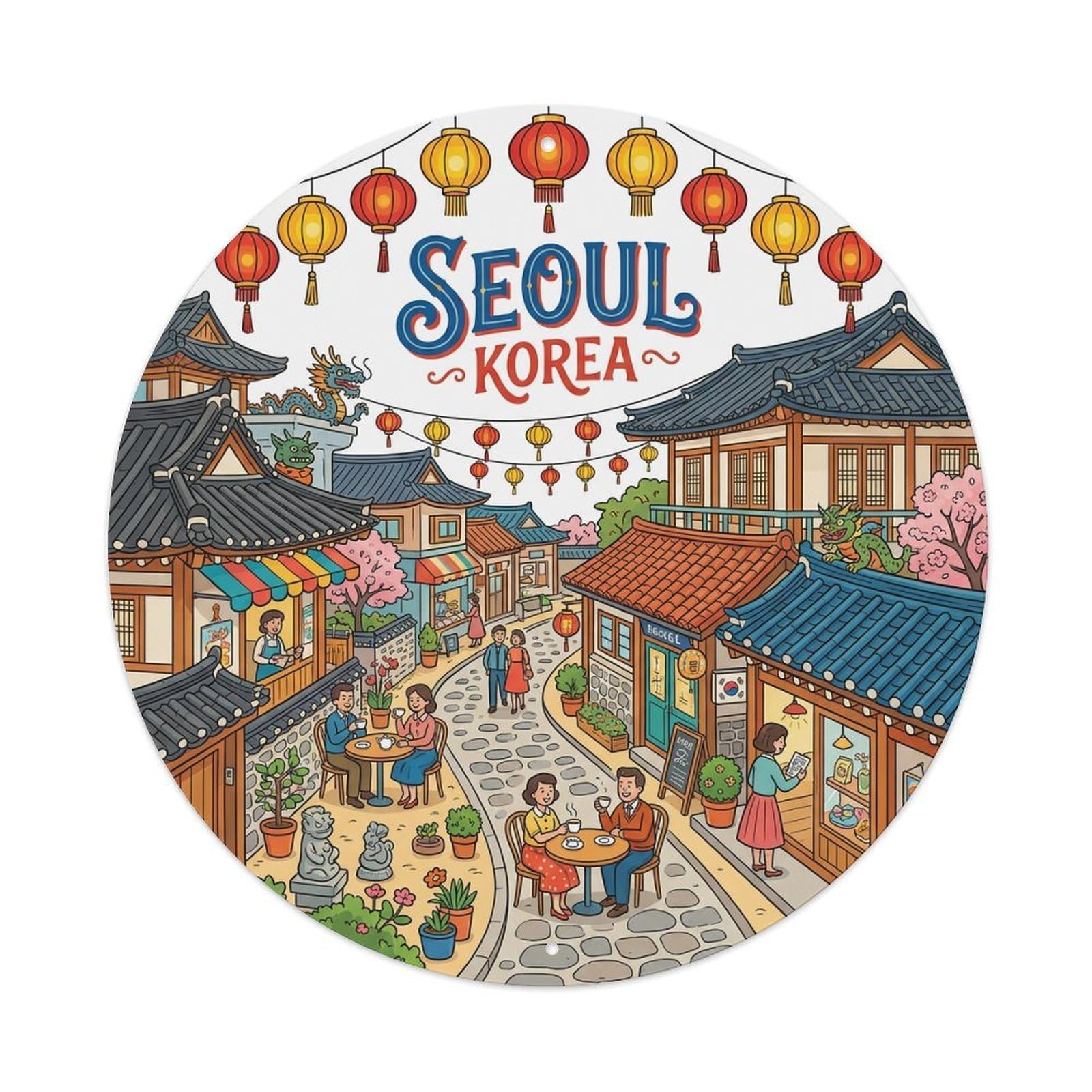 Vintage Travel Seoul Korea Charm Metal Tin Sign