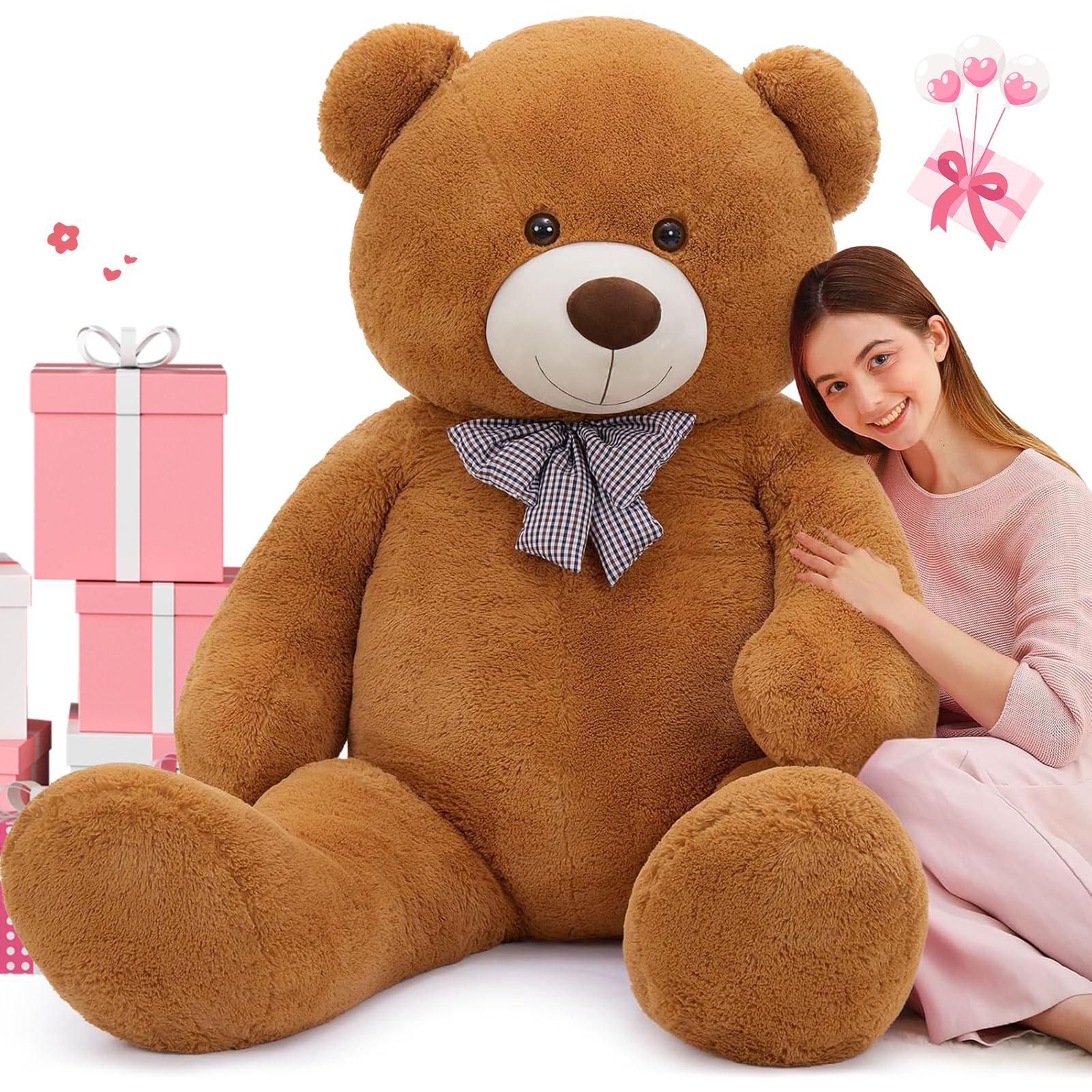 MorisMos Extra Large 180cm/71in Teddy Bear for Girlfriend, Huge Oversized Cuddly Super Soft Teddybear, Fluffy Stuffed Teddys Plush Toy Birthday Gifts for Girls Wife Women, Party Decor 6ft Brown