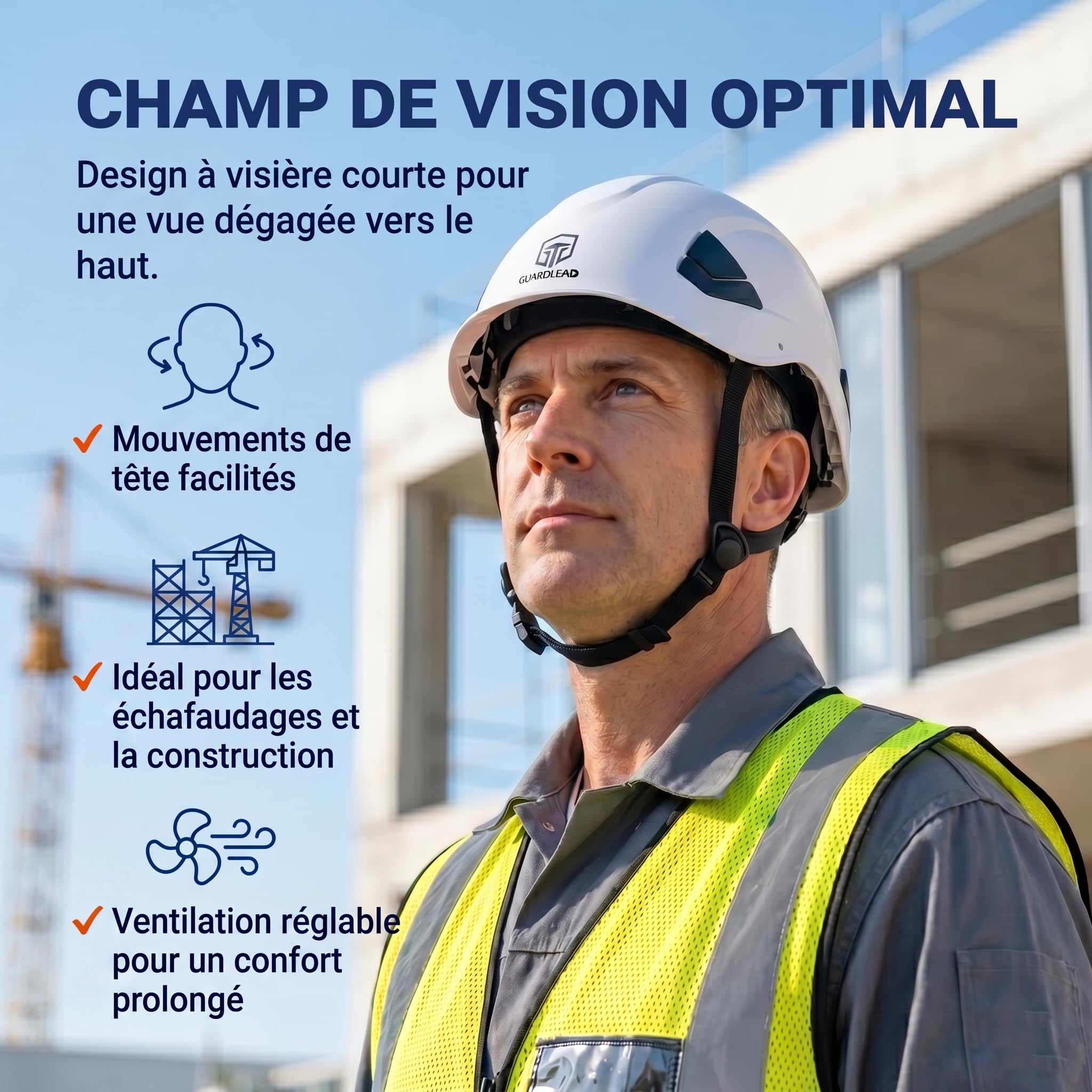 Casque de Chantier - Certifié en 397, Casque de Sécurité ABS Ventilé avec Suspension à 6 Points & Molette de Réglage (53-64 cm), pour Construction, Industrie & Travaux en Hauteur