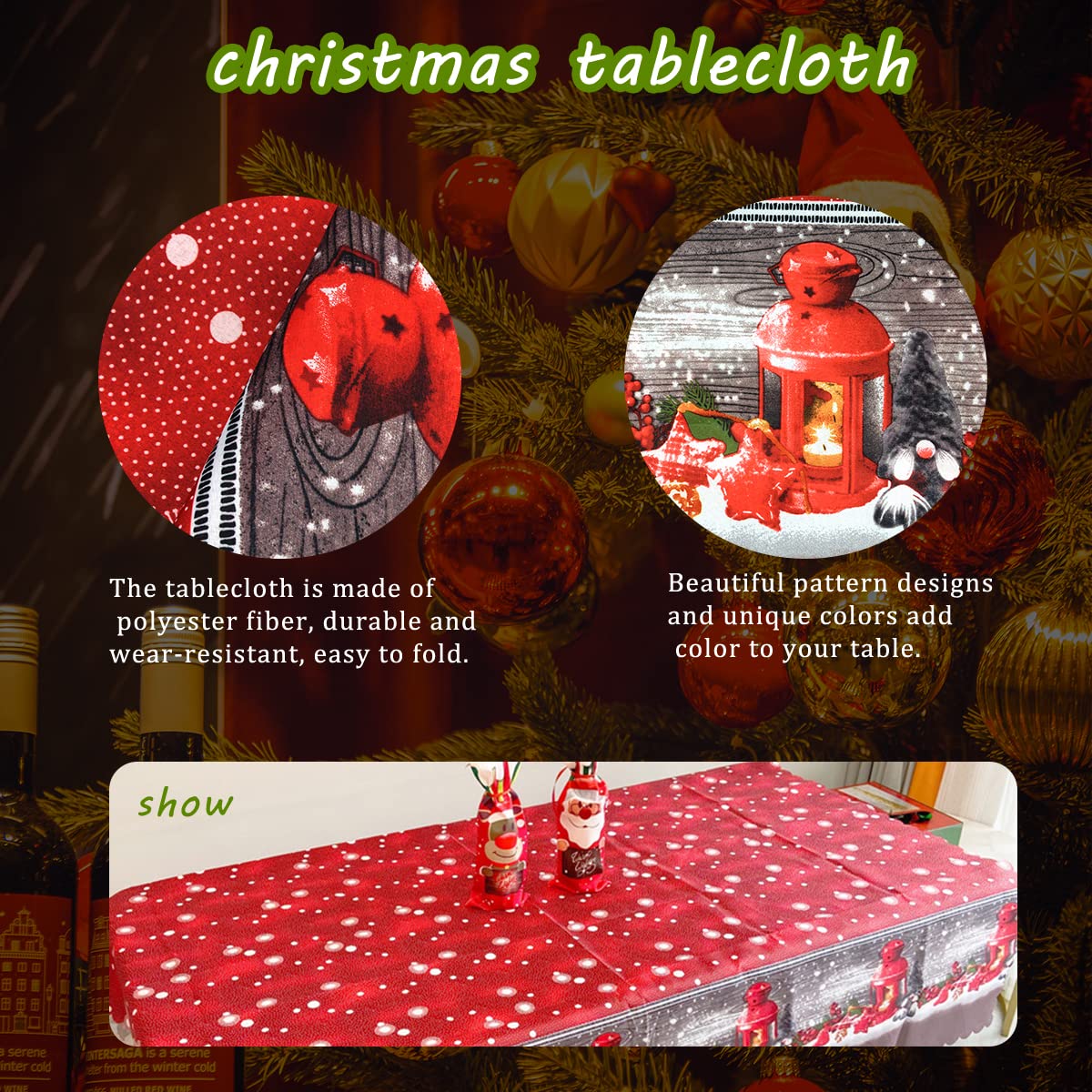 180 x 150 cm Rectangular Christmas Table Cloth Large Washable Christmas Tablecloths Waterproof Red Xmas Table Cover Table Cloth Wipeable Christmas Tablecloths for Xmas Table Decorations Party Supply - Image 4