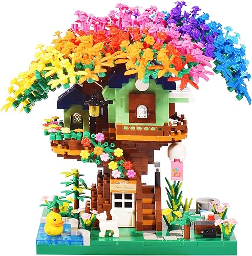 Miniatura 8 de COZYMASS Bloque de construcción de árbol de arco iris de arquitectura, casa de árbol, jardín, mini ladrillos, decoración coleccionable, juguetes,